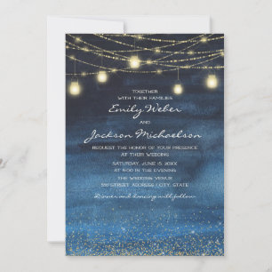 Convite Lâmpada de Corda Glitter Dourado Azul Bodas
