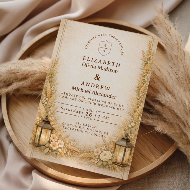 Convite Lâmpada de Jardim de Noiva com Flores Silvestres A (Criador carregado)