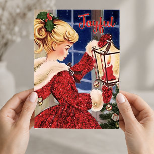 Convite Lâmpada de vela de Natal vintage vermelha com bril