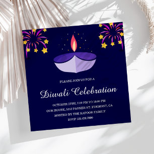 Convite Lâmpada Diya Indiana Elegante Azul Festa Diwali
