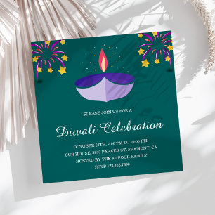Convite Lâmpada Diya Indiana Elegante Festa Diwali Verde A