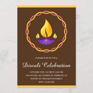Convite Lâmpada Diya Indiana Elegante Marrom Festa Diwali