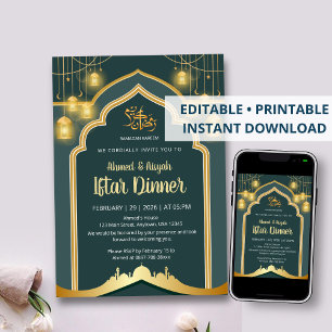 Convite Lâmpada Elegante de Iftar do Ramadão em Azul Turqu