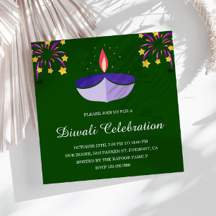 Convite Lâmpada Indiana Elegante Diya Verde Festa Diwali