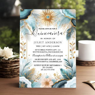 Convite Lâmpada Lâmpada Gelo Dourado Céu Azul Quinceanera