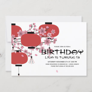 Convite Lâmpada Oriental Japonesa Chinesa Sakura Aniversár