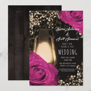 Convite Lâmpada Rustic Glow Casamento Fuchsia Berry