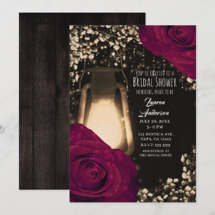 Convite Lâmpada Rustic Glow com Rosas Magenta Chá de Bebê