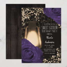 Convite Lâmpada Rustic Glow Cor Berinjela Rosas Doce 16
