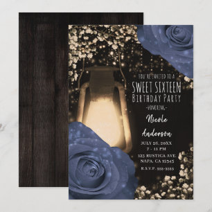 Convite Lâmpada Rustic Glow e Rosas Azuis Steele Sweet 16