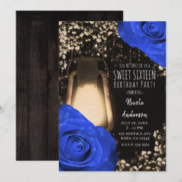 Convite Lâmpada Rustic Glow e Rosas Azul Cobalto Sweet 16