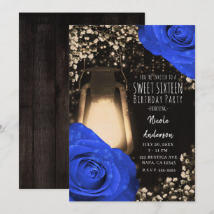 Convite Lâmpada Rustic Glow e Rosas Azul Cobalto Sweet 16
