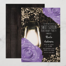 Convite Lâmpada Rustic Glow Lavanda Roxo Rosas Sweet 16