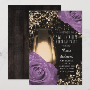 Convite Lâmpada Rustic Glow Lilac Roxo Rosas Doze Anos