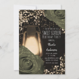 Convite Lâmpada Rustic Glow Oliva Sage Rosas Sweet 16