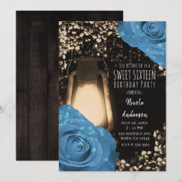 Convite Lâmpada Rustic Glow Rosas Azul Cornflower Doce 16