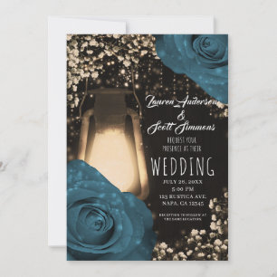 Convite Lâmpada Rustic Glow Tons Verde Azul Rosas Casament