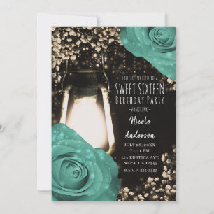 Convite Lâmpada Rustic Glow Verde Musgo Rosas Sweet 16