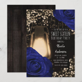 Convite Lâmpada Rustica Glow Navy Rosas Casamento Doce 16