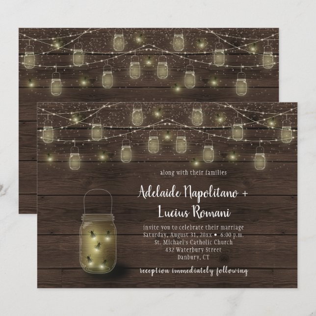 Convite Lâmpadas de Garrafa Mason com Luzes de Natal para  (Frente/Verso)