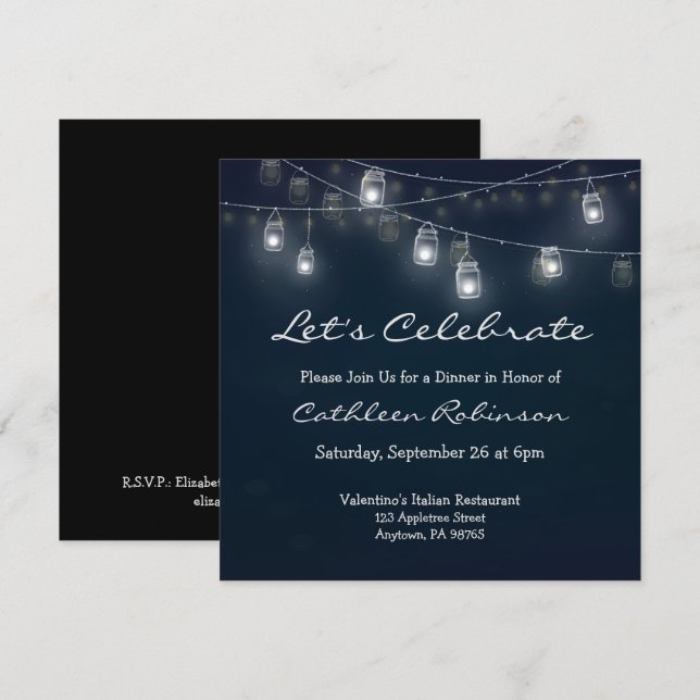 Convite Lâmpadas de Jarro de Mason para Celebrar o Jantar (Frente/Verso)