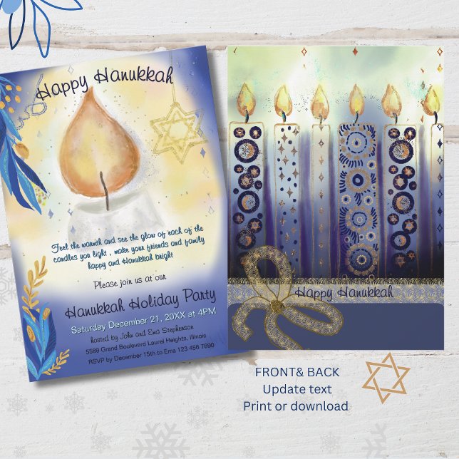 Convite Lâmpadas de Lâmpada, Cor de Água Feliz Hanukkah (Light Candles watercolor Happy Hanukkah Invitation)