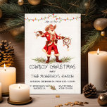 Convite Lâmpadas de Natal para Papais noeis de cowboy<br><div class="desc">Convites de festas de Natal Rustic Watercolor Western Cowboy. Possui um Papai Noel de vaqueiro, terras, luzes de natal, Laço com luzes de natal e ferradura. Excelente para o seu Festa de Natal de Natal de Tempos Ocidentais! Todos os textos podem ser alterados. Para fazer mais mudanças, vá para Personalizar...</div>