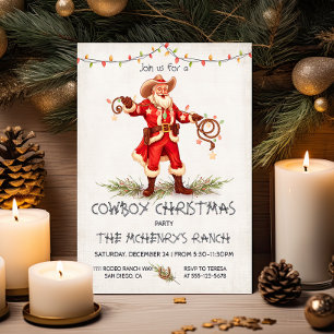 Convite Lâmpadas de Natal para Papais noeis de cowboy