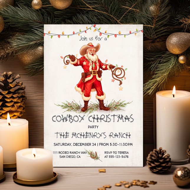 Convite Lâmpadas de Natal para Papais noeis de cowboy (Criador carregado)