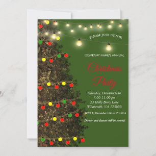 Convite Lâmpadas de Natal Verdes Festivas Elegantes