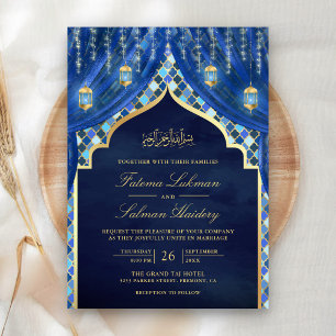 Convite Lâmpadas Douradas Cortina Azul Real Casamento Muçu