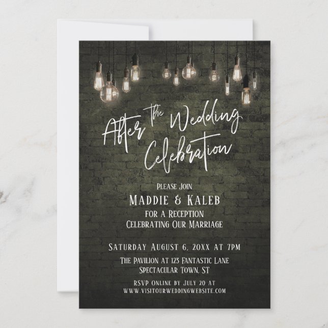 Convite Lâmpadas Edison de Tijolo Após a Celebração de Cas (Frente)