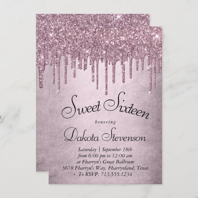 Convite Lançando o brilho de Mauve | Dusty Pink Sweet 16 (Frente/Verso)