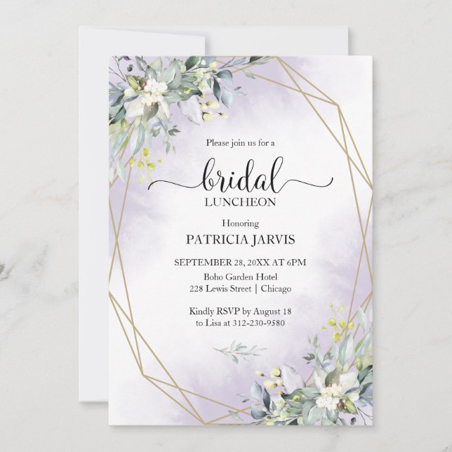 Convite Lanche Bridal Geométrico com Verdura de Eucalipto (Frente)