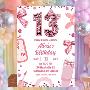 Convite Lantejoulas Arco Rosa Aniversário de adolescente
