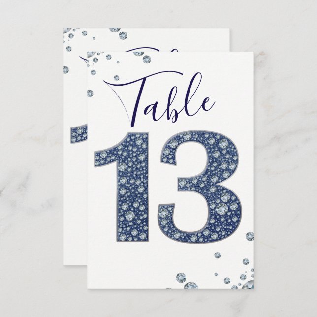 Convite Lantejoulas Brilho Denim & Diamantes Número da Mes (Frente/Verso)