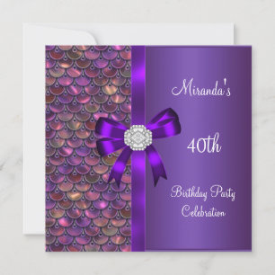 Convite Lantejoulas de Aniversário de 40 anos Rosa Roxo Ar
