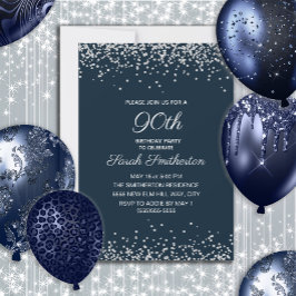Convite Lantejoulas de Diamante Azul Naval 90º Aniversário