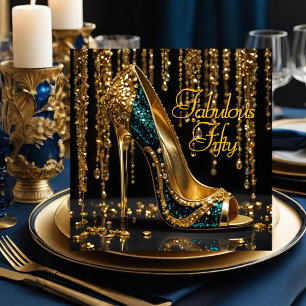Convite Lantejoulas de salto alto fabulosas azul dourado