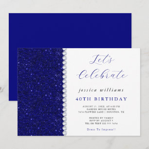 Convite Lantejoulas e Diamantes Elegantes Aniversário Azul