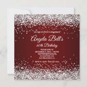 Convite Lantejoulas Falsas Prateadas Glitter Burgundy Ombr