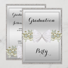 Convite Lantejoulas Prateadas, Joias Florais e Formatura d