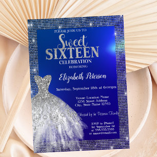 Convite Lantejoulas Prateadas,Vestido Azul Sweet 16