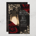 Convite Lanterna Brilhante Rústica e Rosas vermelhas Escur<br><div class="desc">personalizar para o seu evento</div>