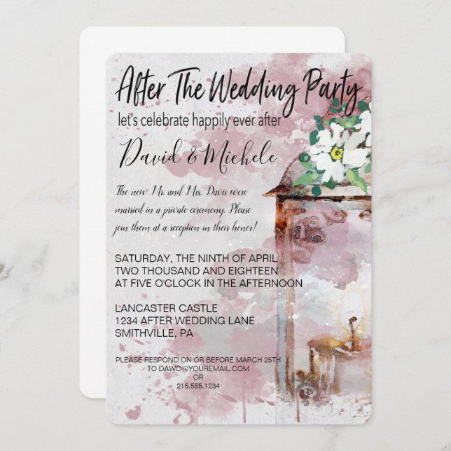 Convite Lanterna de Aquarela Depois da Festa de Casamento (Frente/Verso)