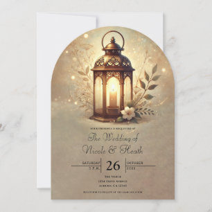 Convite Lanterna de Bronze Reluzente Casamento Rústico Rom