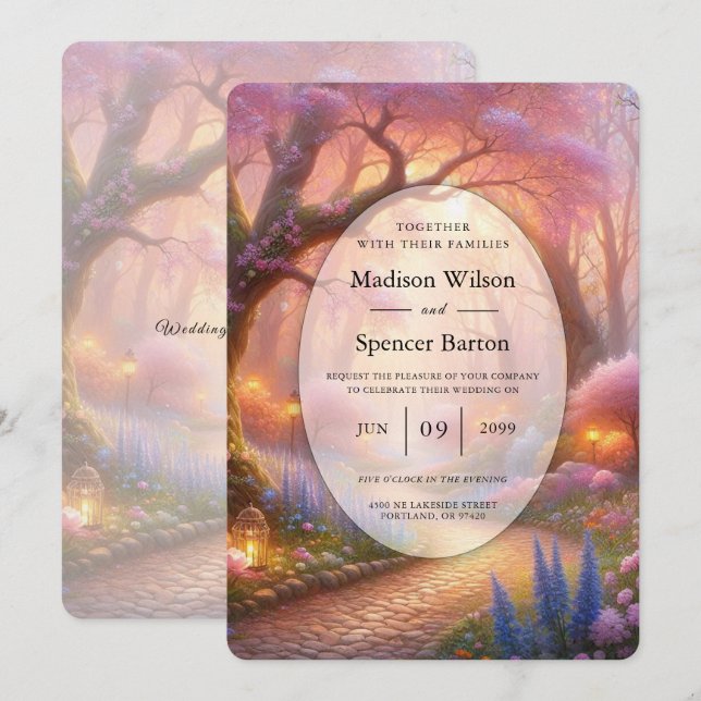 Convite Lanterna de Casamento de Jardim Pastel Romântico (Frente/Verso)