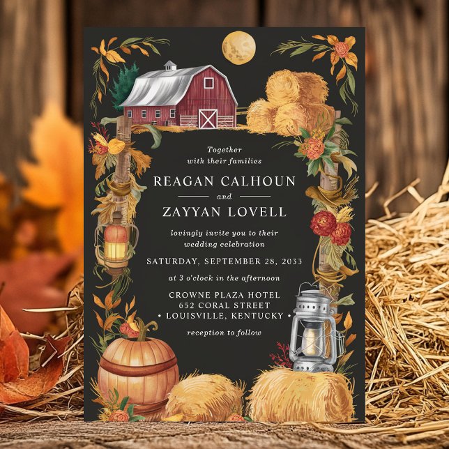 Convite Lanterna de Casamento Floral Preto Outono Rústico  (Criador carregado)