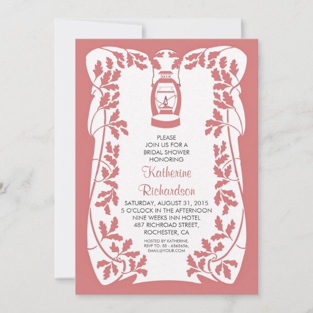 Convite Lanterna de óleo e chá de panela rústico de árvore (Frente)