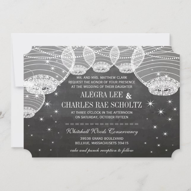 Convite Lanterna de Papel Chalkboard da Noite sob as Estre (Frente)